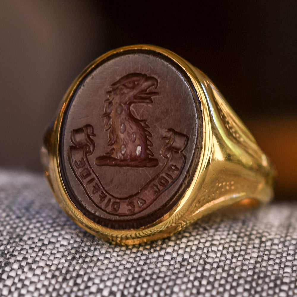 Victorian Eagle Intaglio Signet Ring FIDE AC DIFFIDE