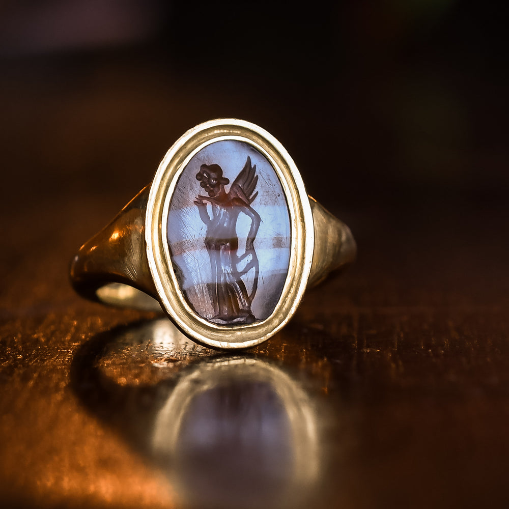 Ancient Roman Winged Victory Intaglio Signet Ring