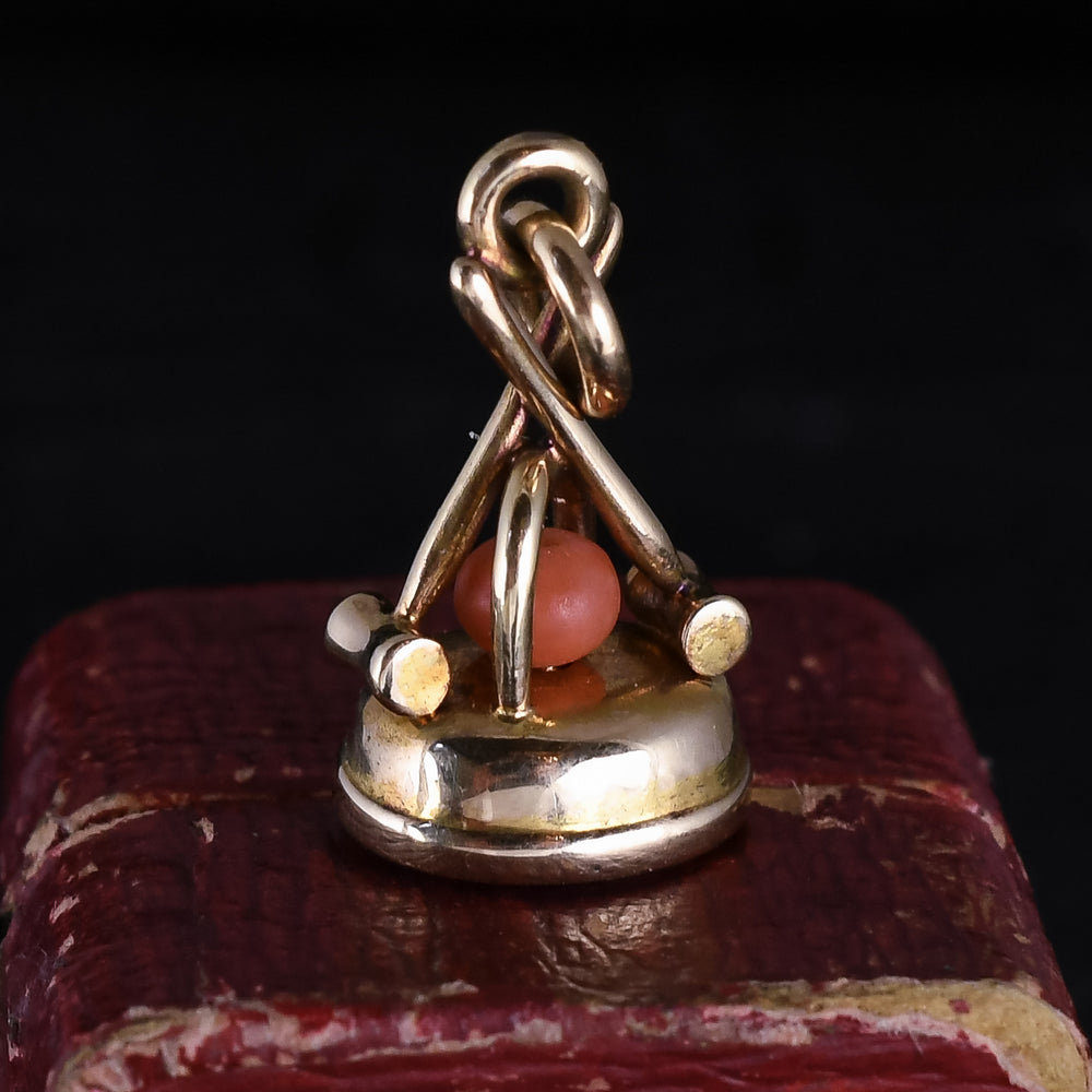 Late Victorian Coral & Lapis Croquet Seal Fob Pendant