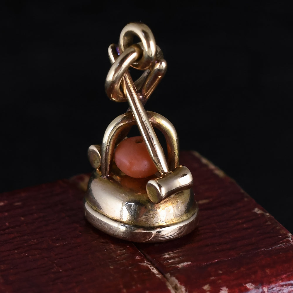 Late Victorian Coral & Lapis Croquet Seal Fob Pendant