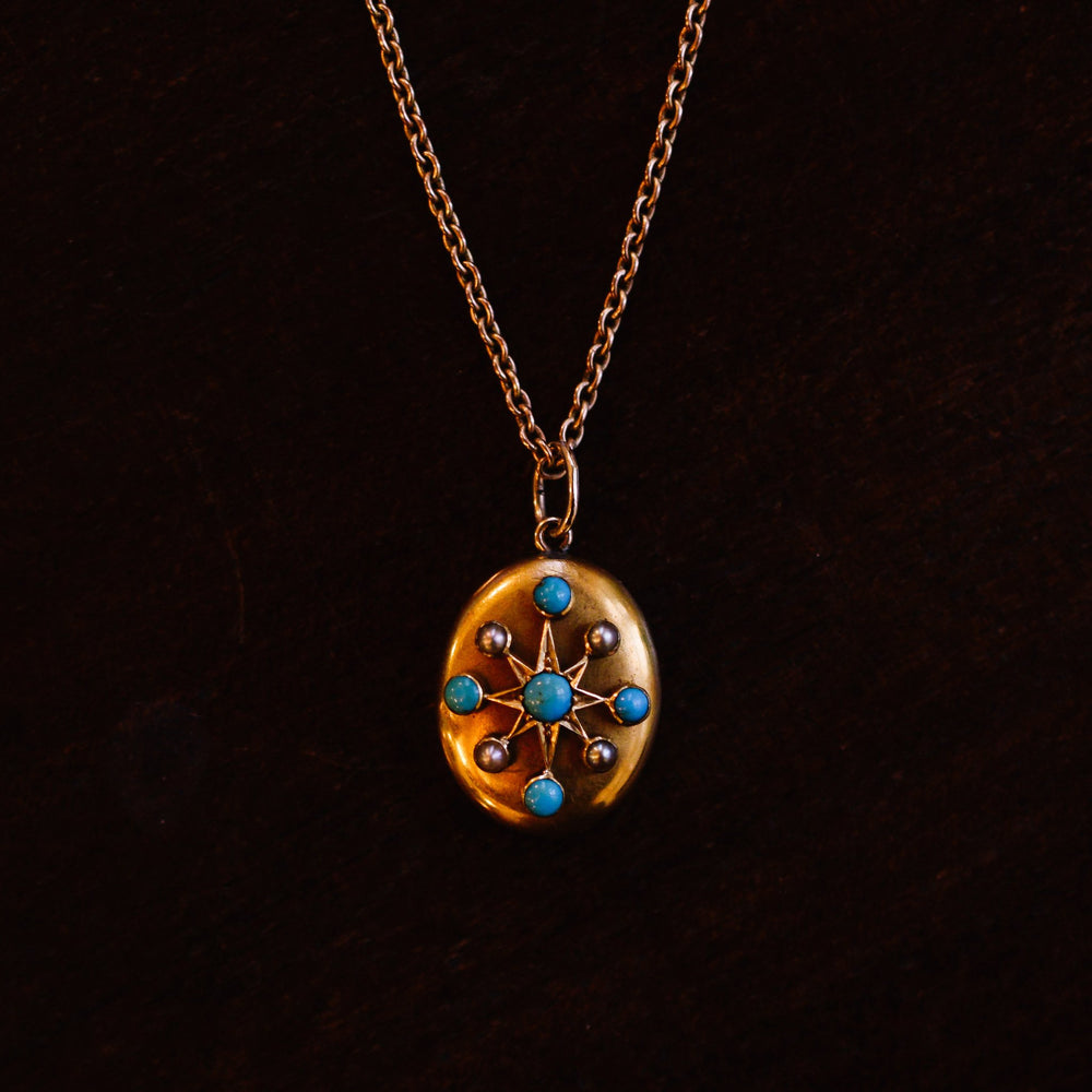 Victorian Turquoise & Pearl Star Pendant