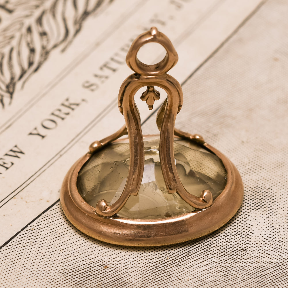 Georgian Citrine Athena Intaglio Seal Fob Pendant