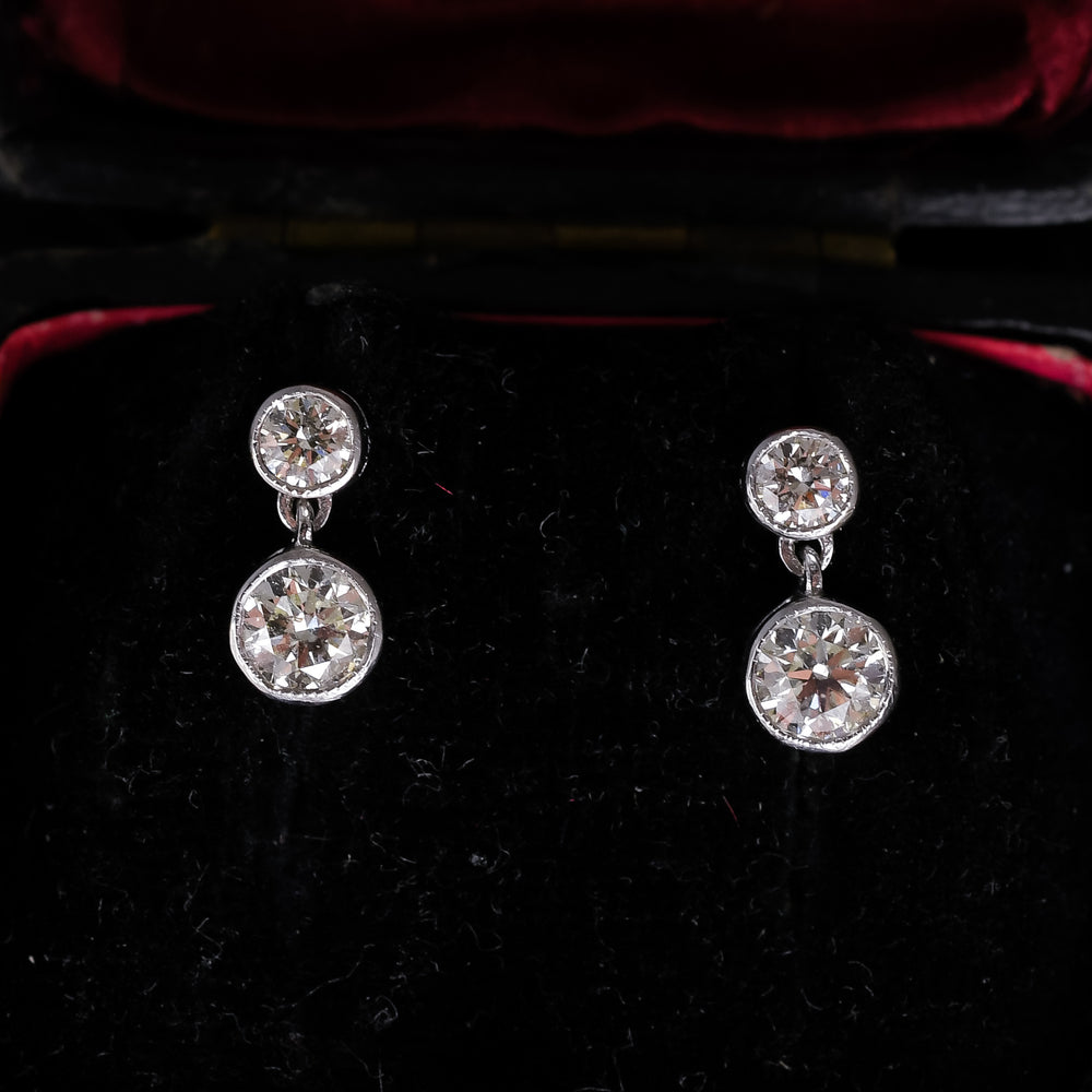 Art Deco Two-Diamond Stud Earrings