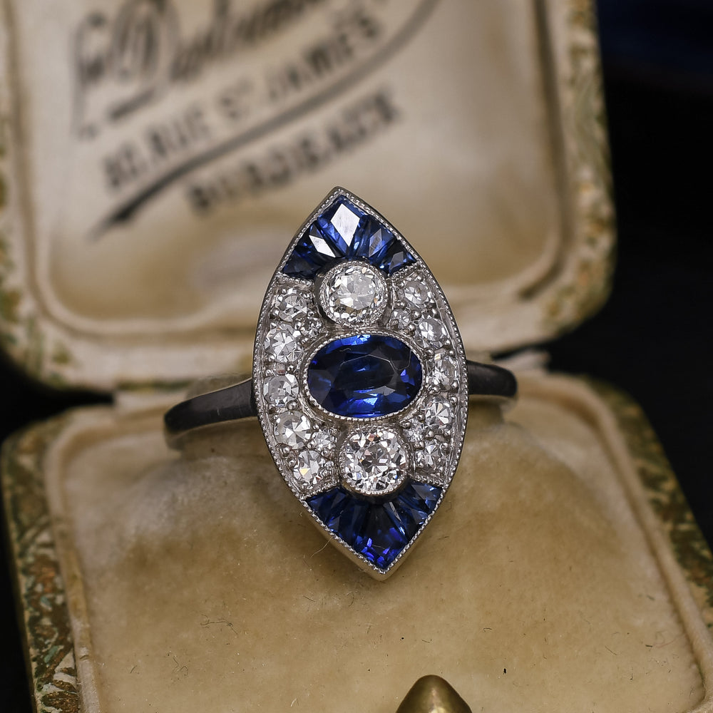 Art Deco Sapphire & Diamond Navette Ring