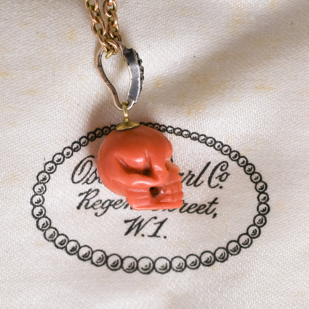 Mid-Victorian Memento Mori Coral Skull Pendant