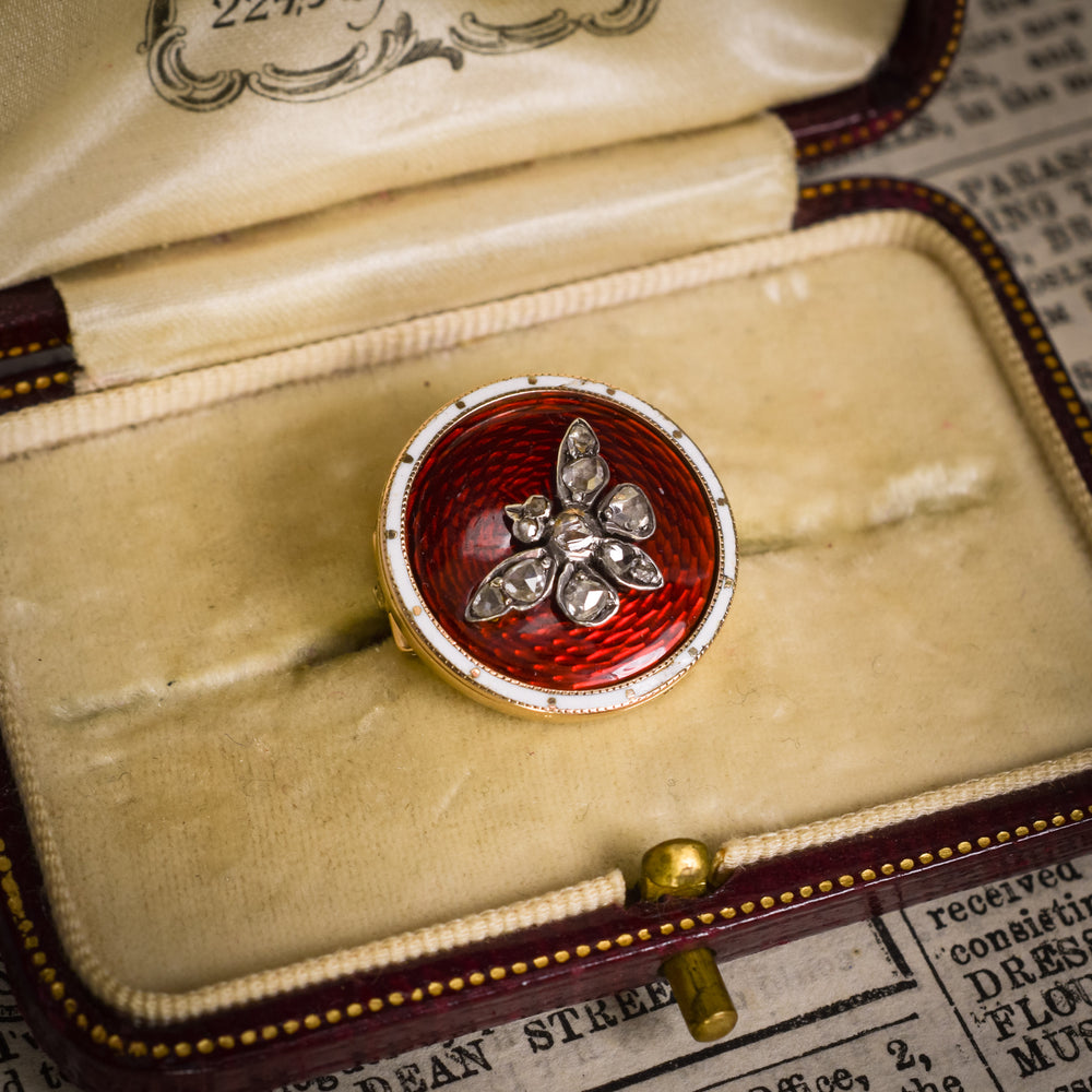 Victorian Diamond & Red Enamel Butterfly Brooch
