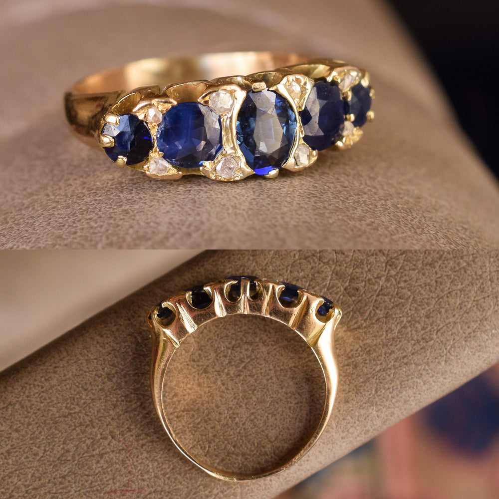 Late Victorian Sapphire & Diamond 5-Stone Ring