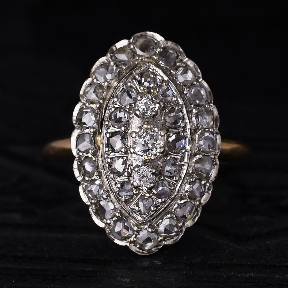 Mid-Century Diamond Navette Cluster Ring