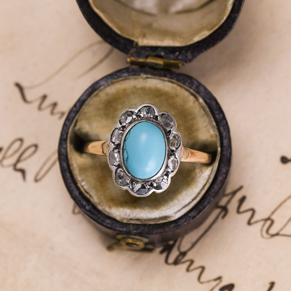 Victorian Turquoise & Rose Diamond Flower Ring