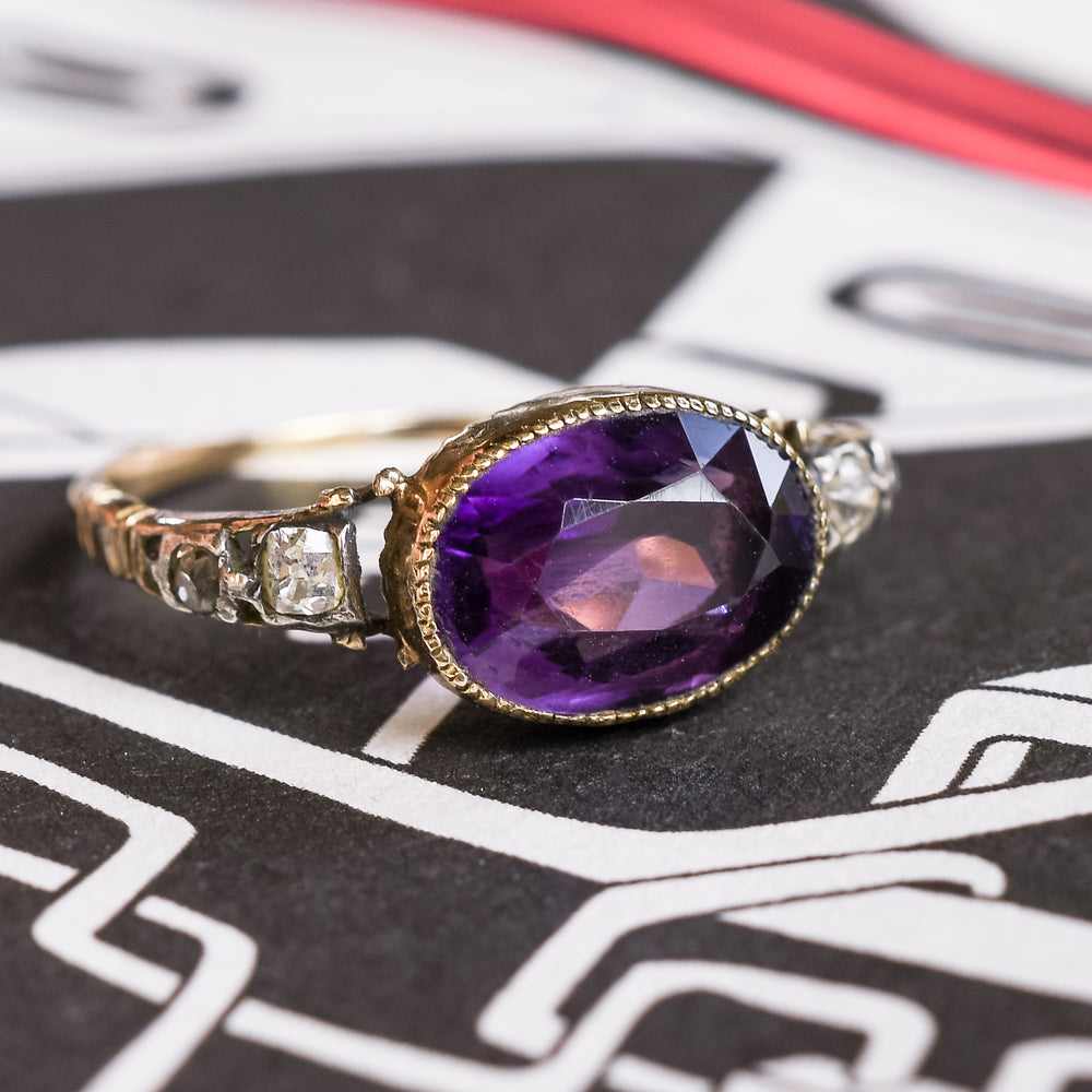 Georgian Amethyst & Diamond Solitaire Ring