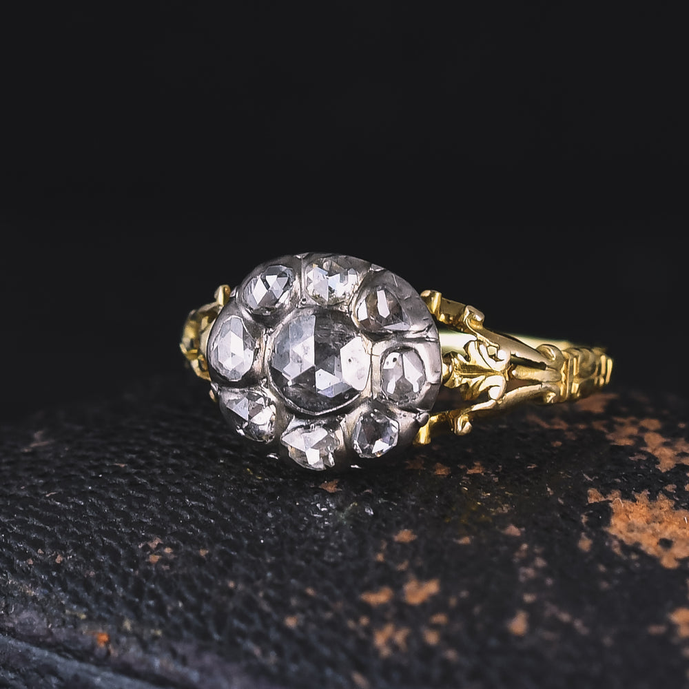 Georgian Rose Cut Diamond Round Cluster Ring