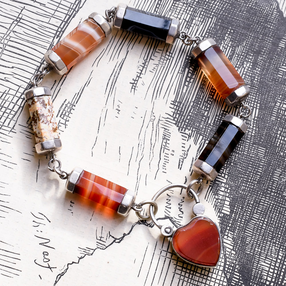 Victorian Scottish Agate Heart Padlock Bracelet