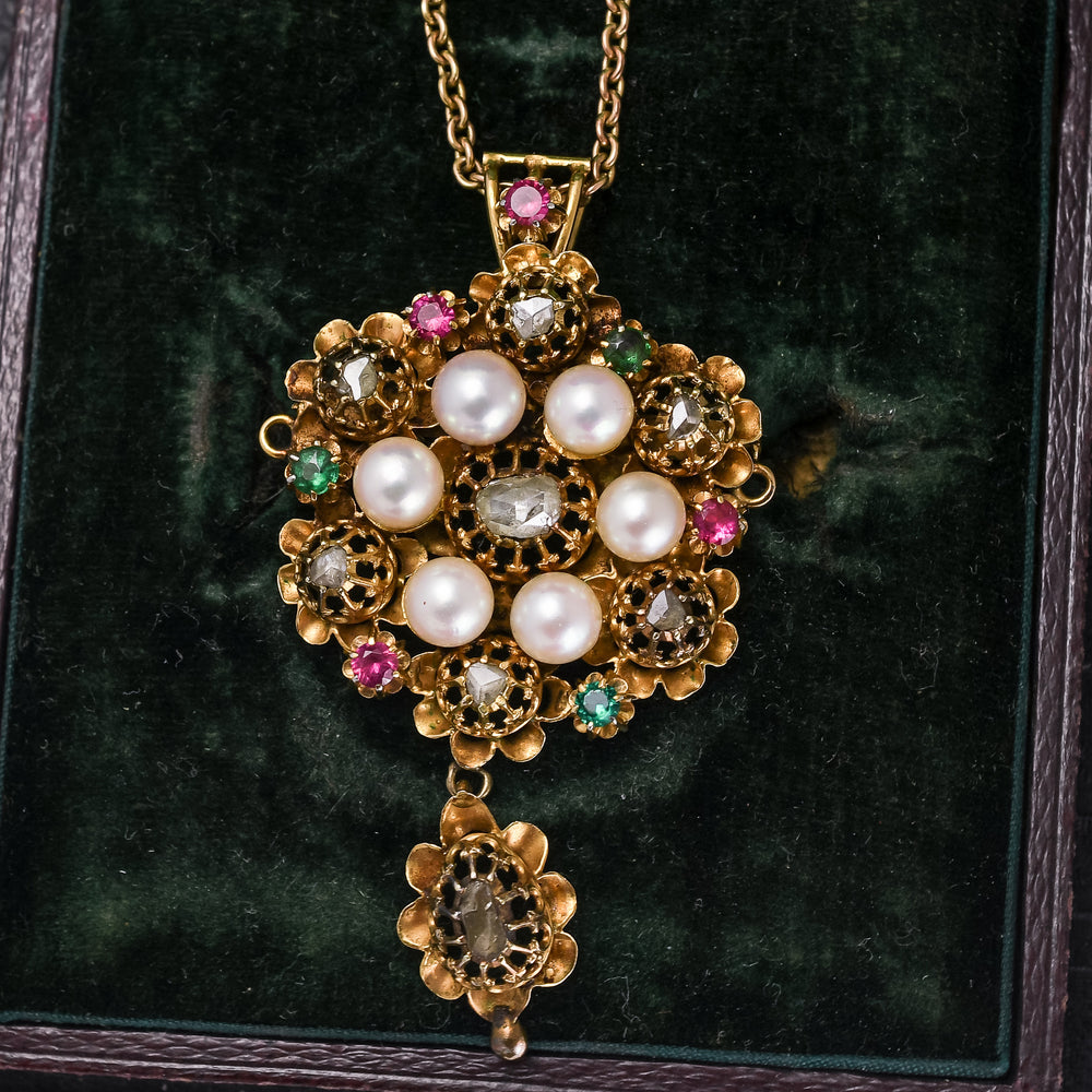 Mid-Victorian Ornate Floral Harlequin Pendant