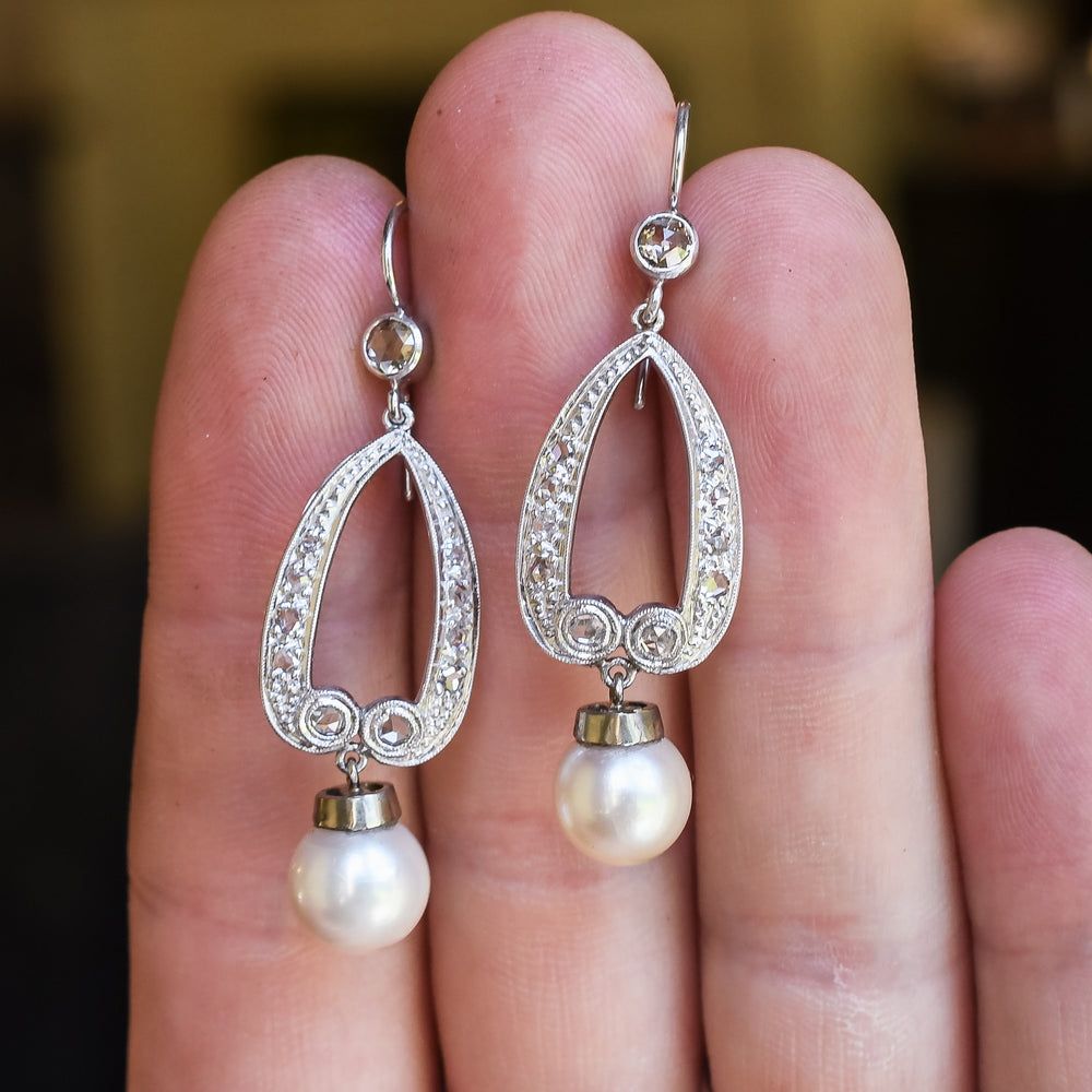 1950s Pearl & Diamond Acorn Earrings