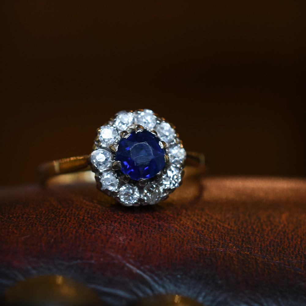 Edwardian Sapphire & Diamond Round Cluster Ring