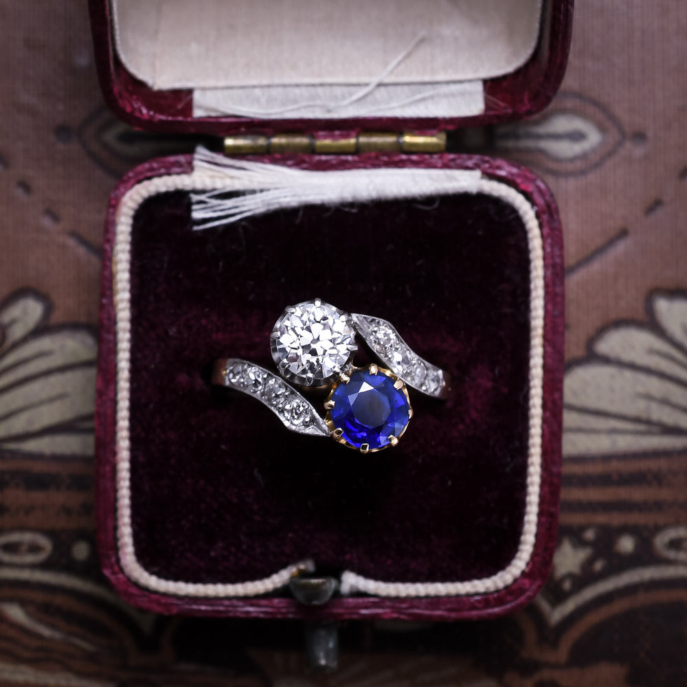 Edwardian Sapphire & Diamond Toi Et Moi Engagement Ring