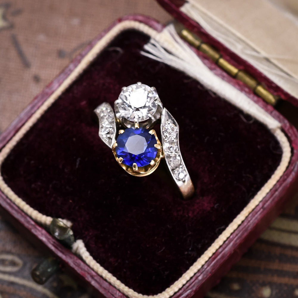 Edwardian Sapphire & Diamond Toi Et Moi Engagement Ring
