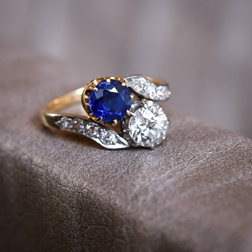 Edwardian Sapphire & Diamond Toi Et Moi Engagement Ring
