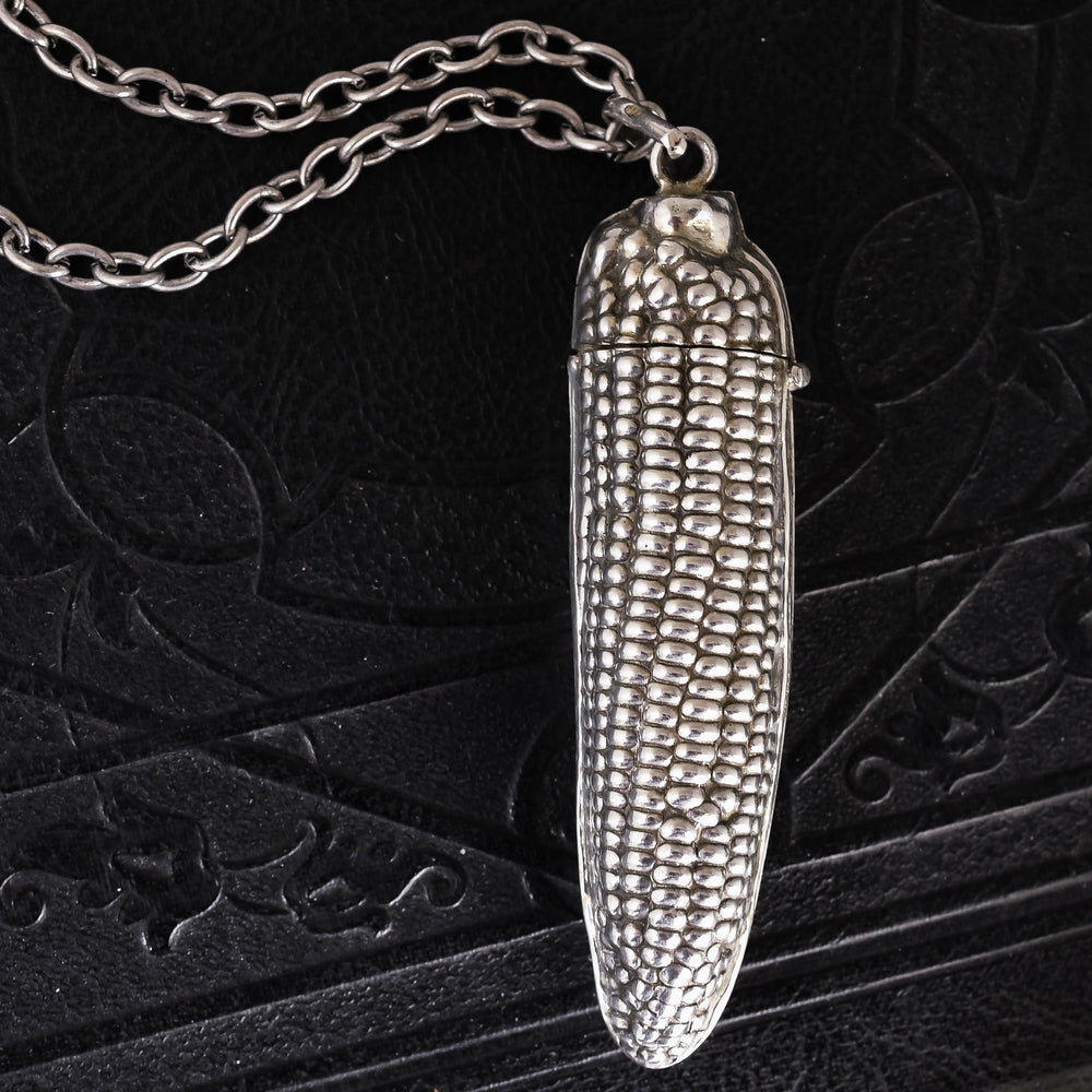 Vintage Silver Cob of Corn Vesta Case Pendant