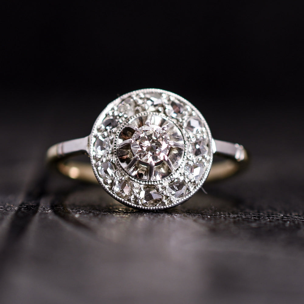 Art Deco French Diamond Cluster Ring