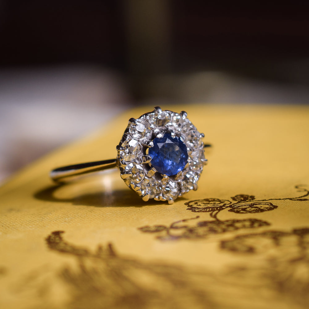 Edwardian Sapphire & Diamond Round Cluster Ring