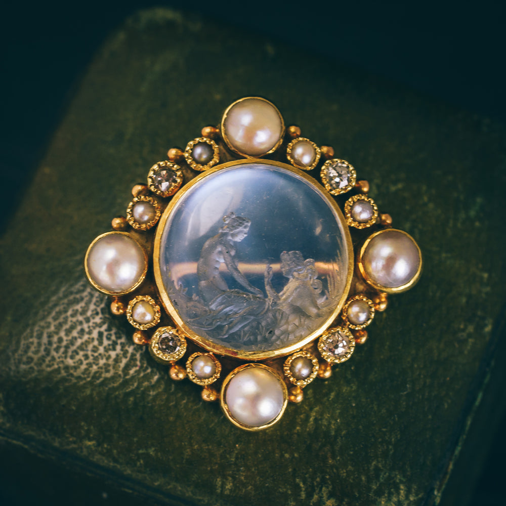 Victorian Moonstone Intaglio Brooch