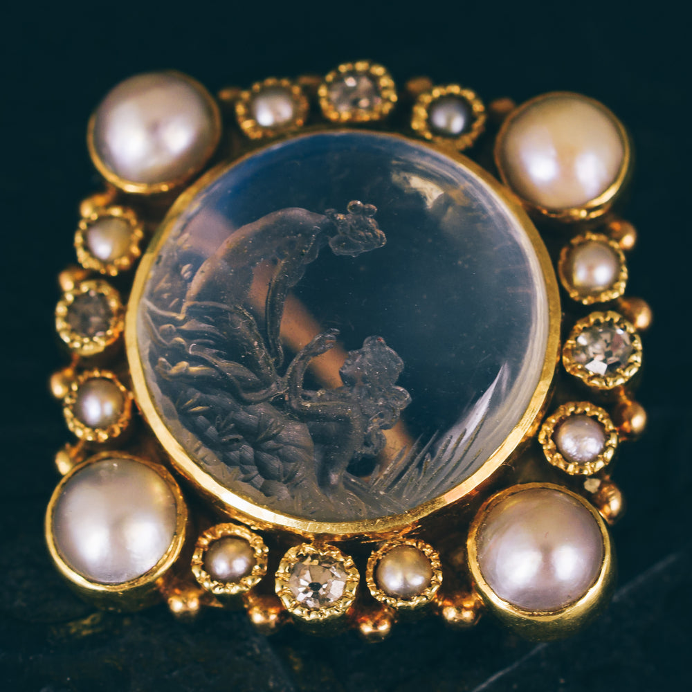 Victorian Moonstone Intaglio Brooch