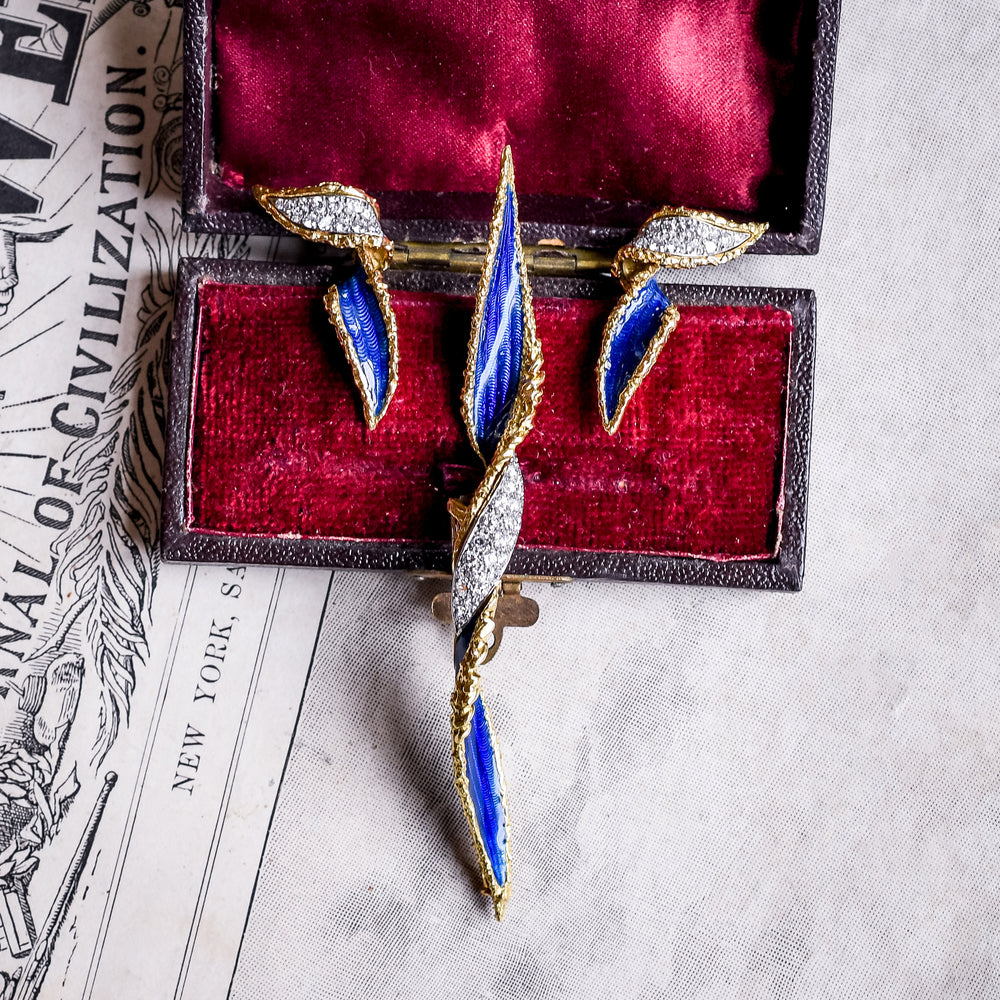 1970s Boucheron Leaf Twist Earring & Brooch Suite