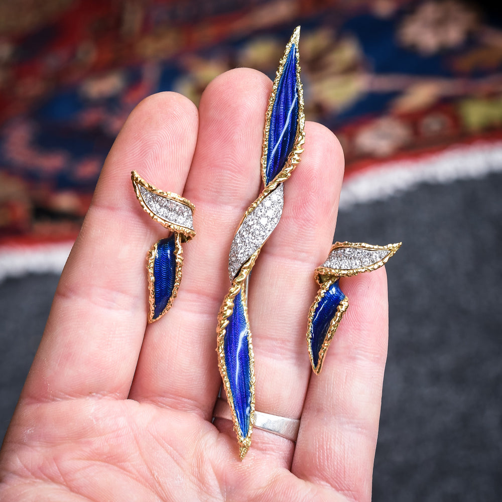 1970s Boucheron Leaf Twist Earring & Brooch Suite