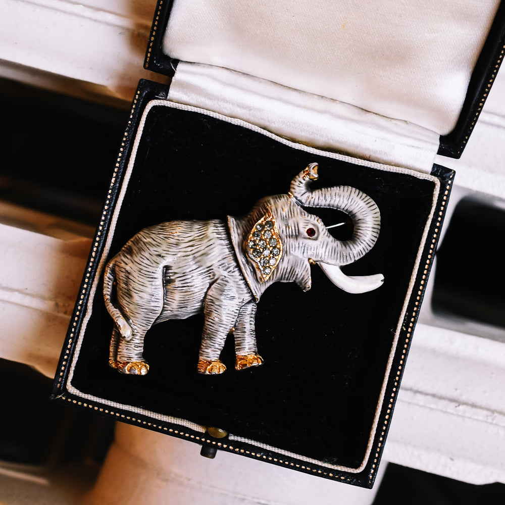 Vintage Enamel Elephant Brooch
