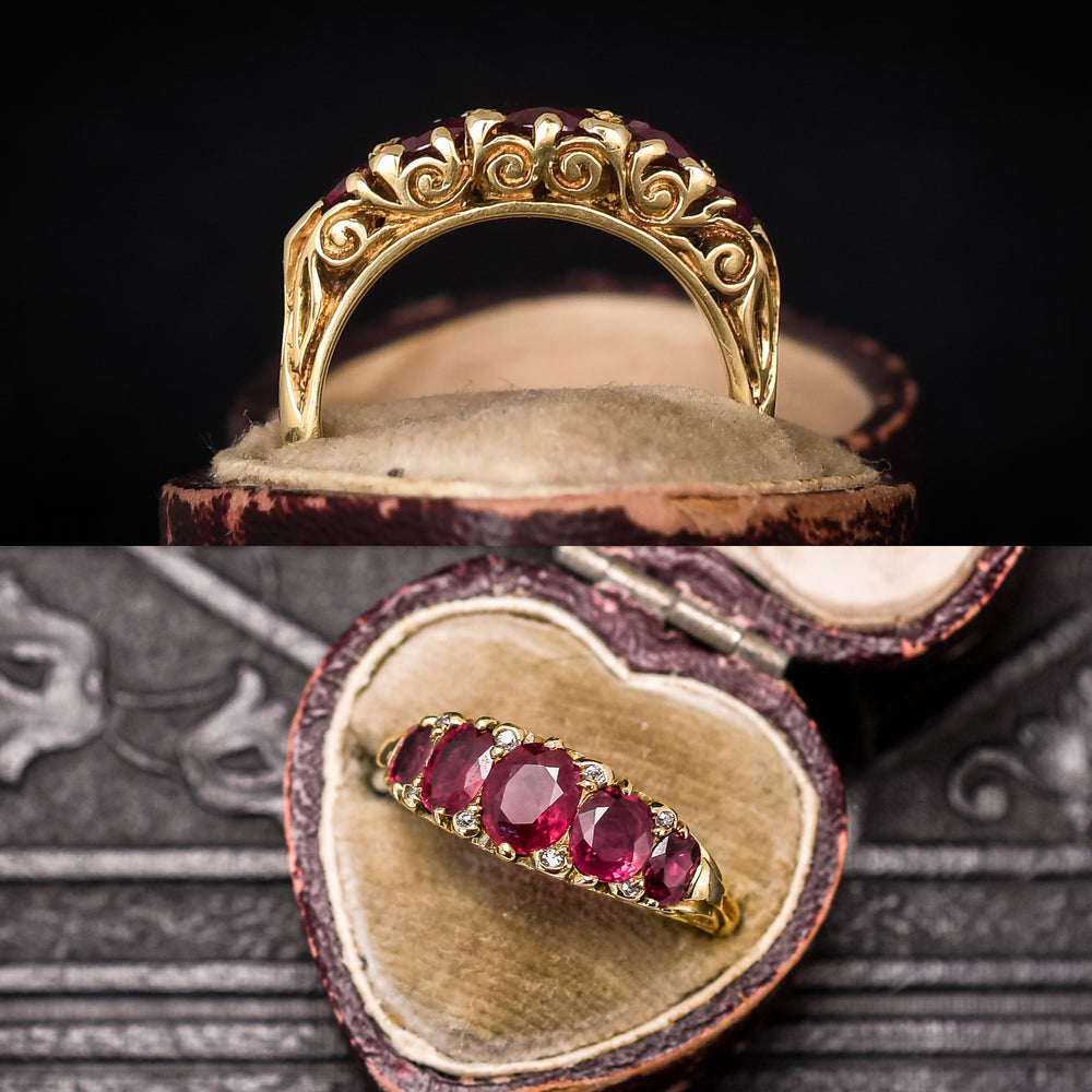 Victorian Ruby & Diamond Scrolled 5-Stone Ring