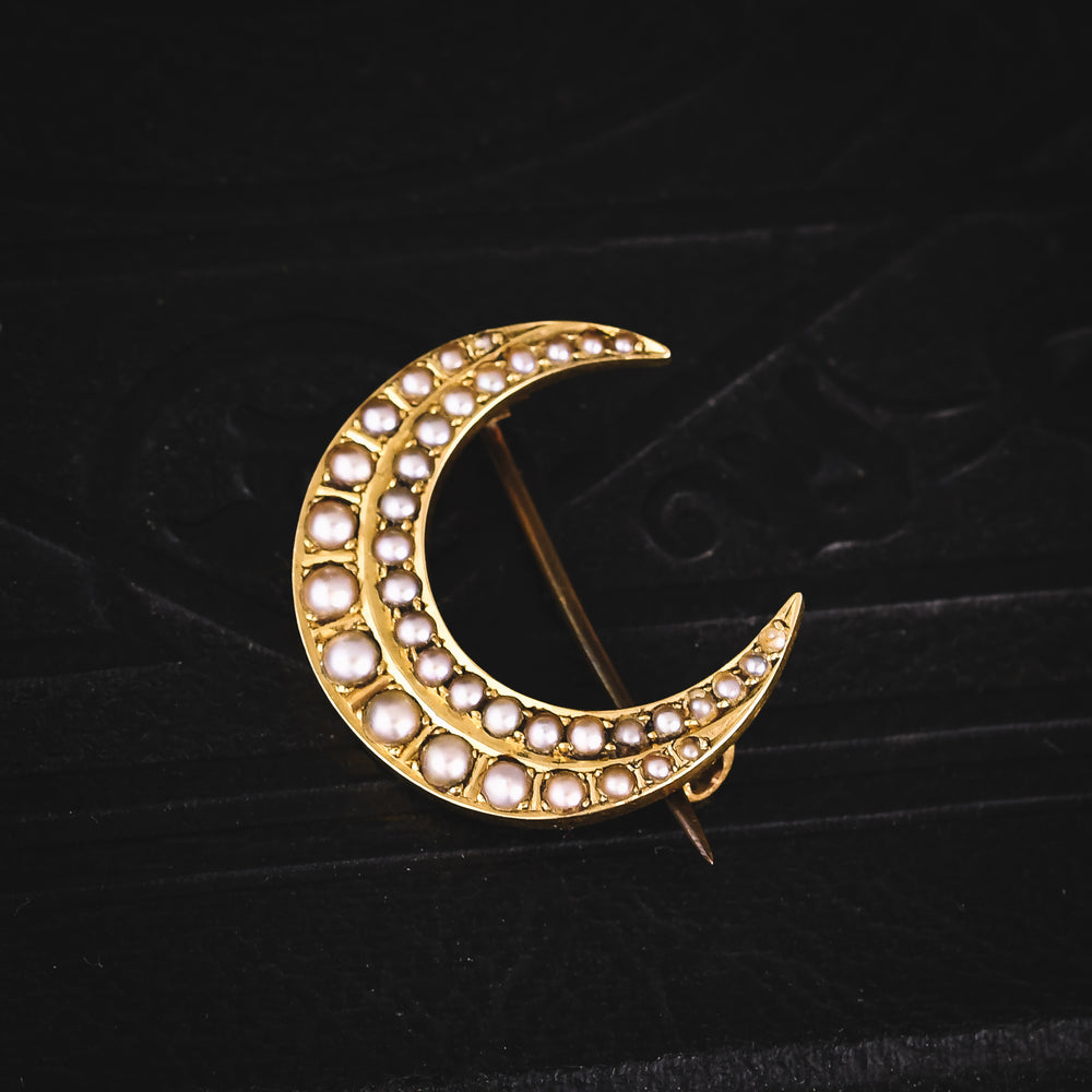 Victorian Pearl Crescent Brooch