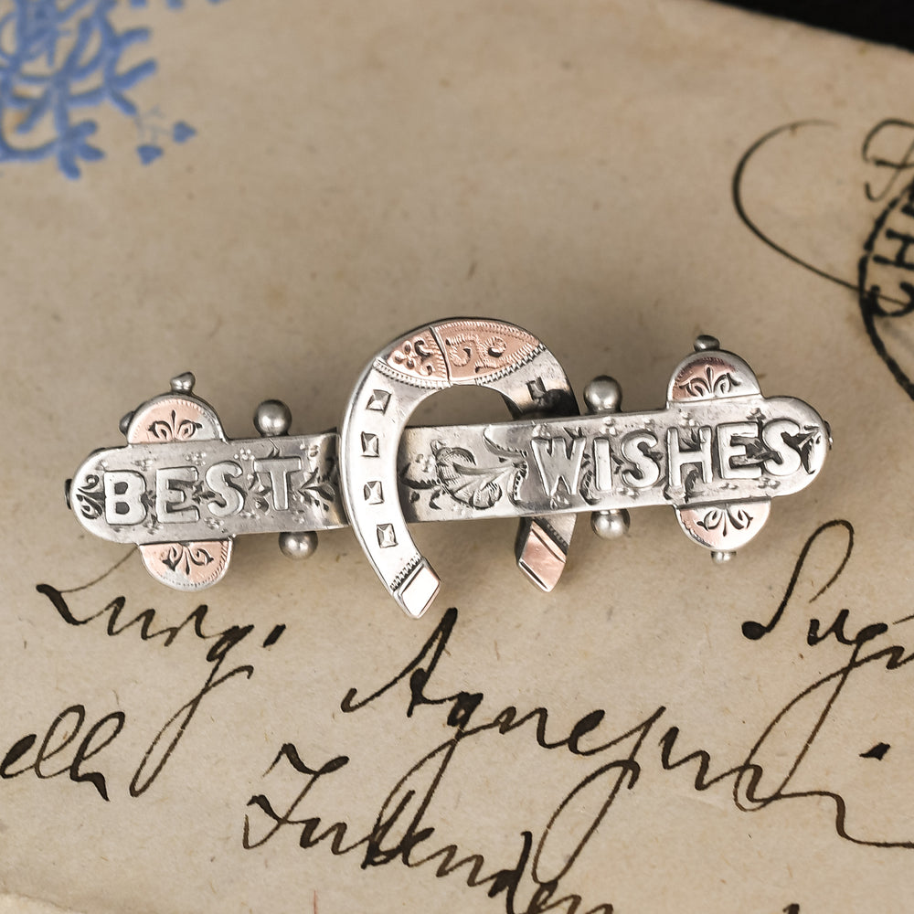 Victorian BEST WISHES Good Luck Brooch