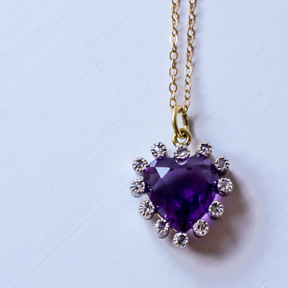 Victorian Amethyst & Diamond Heart Pendant