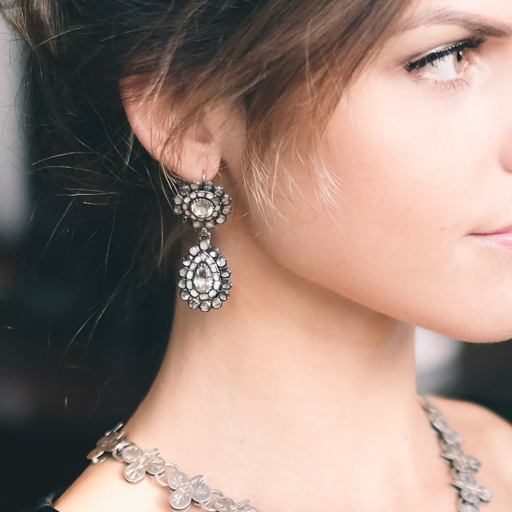 Georgian Vauxhall Glass Cluster Earrings