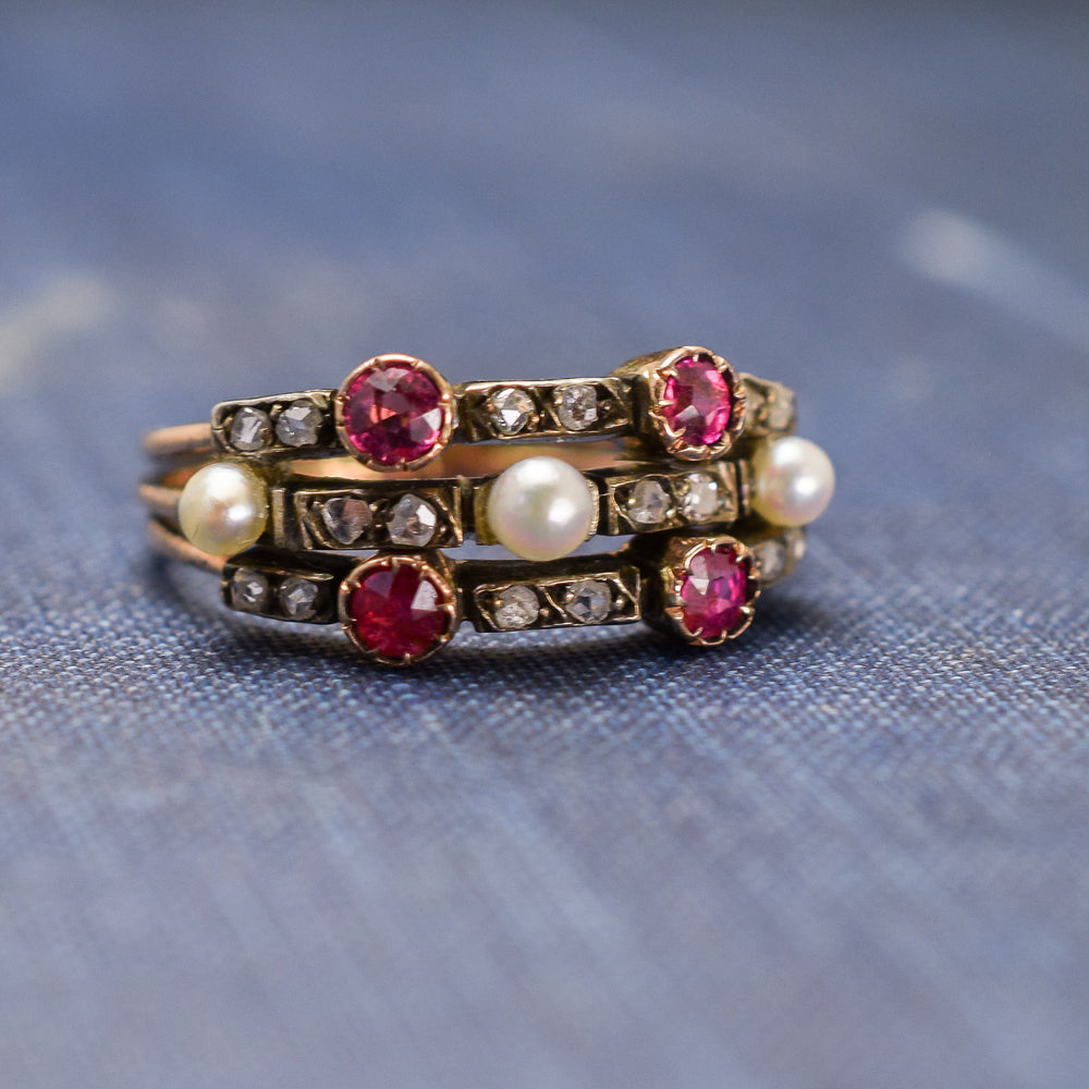 Victorian Ruby Diamond & Pearl Harem Ring