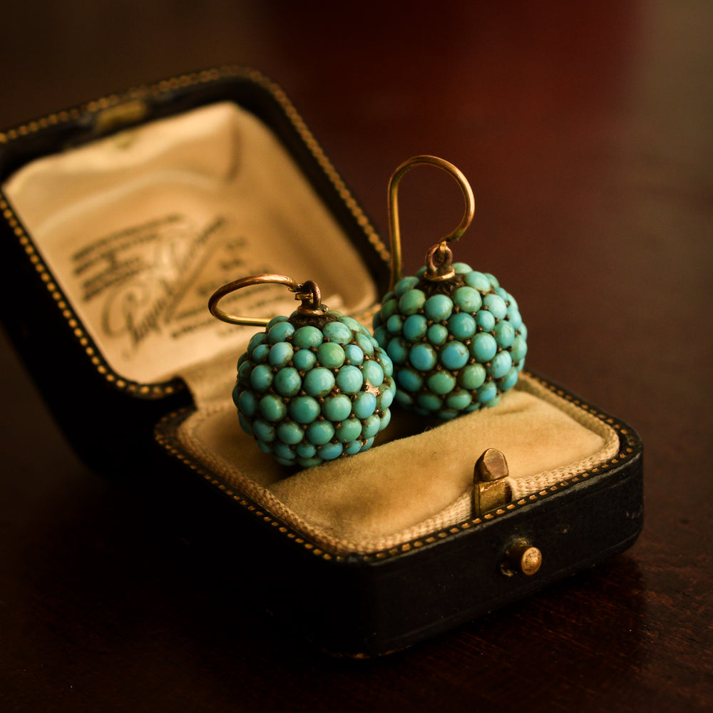 Victorian Pavé Turquoise Orb Earrings