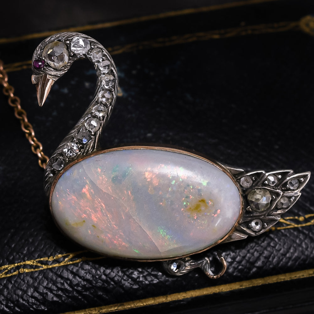 Victorian Opal & Diamond Swan Brooch