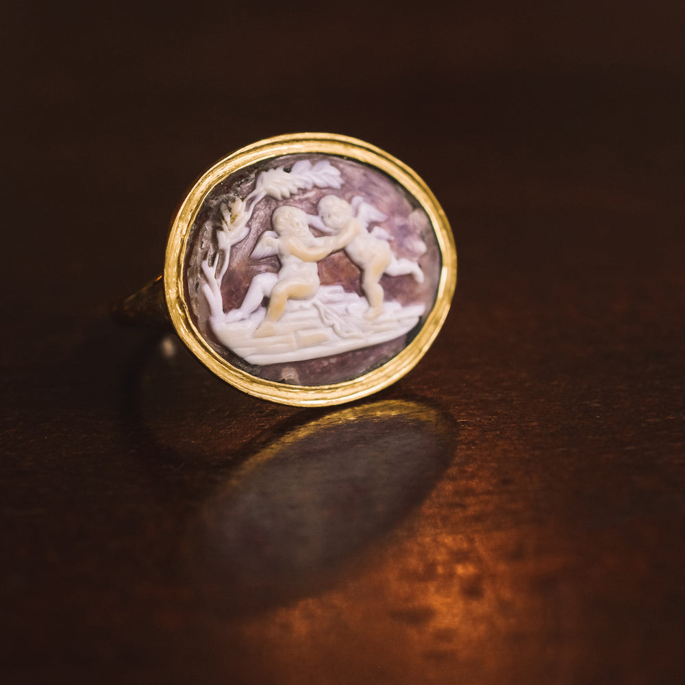 Georgian Cherubs At Play Shell Cameo Ring