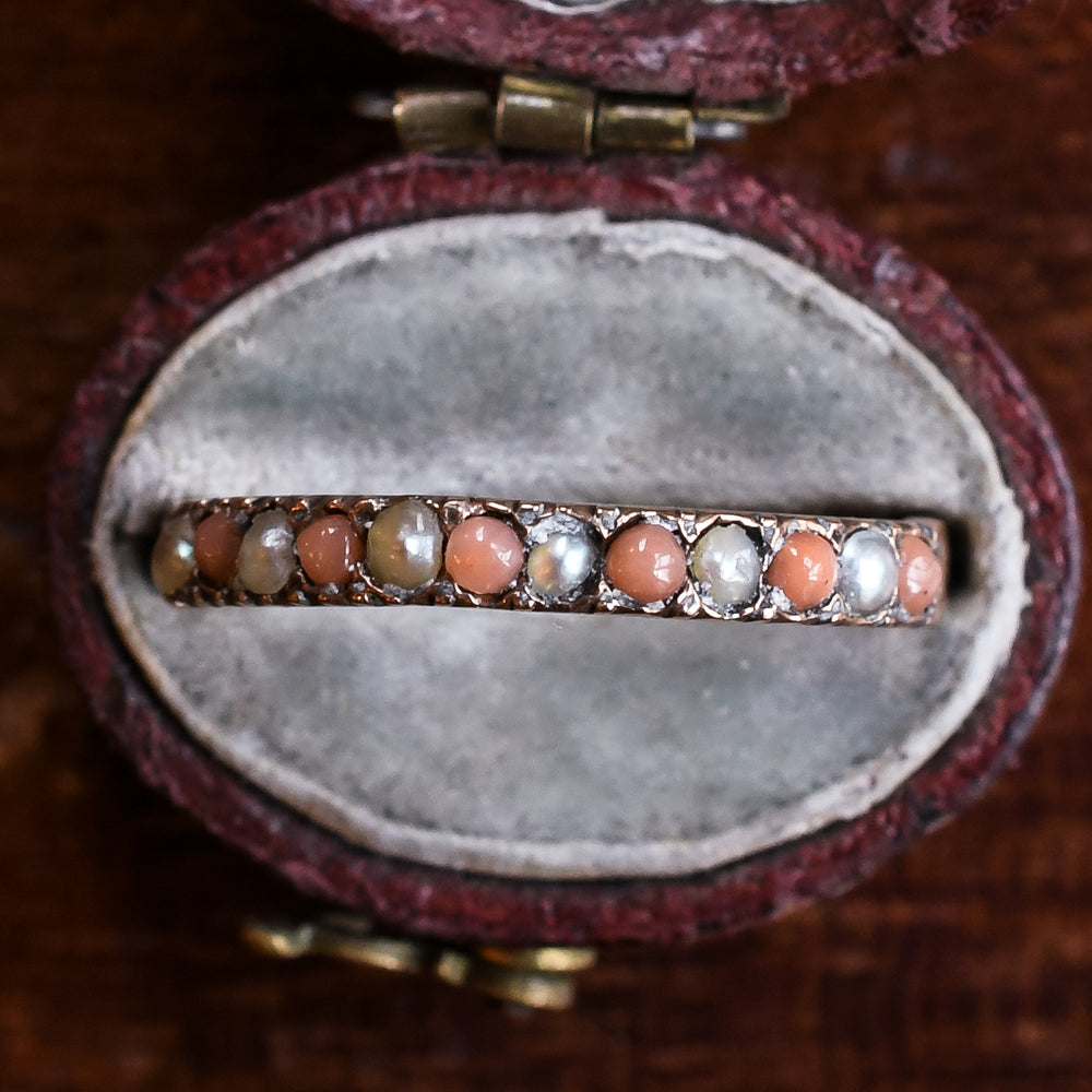 Early Victorian Coral & Pearl Half-Hoop Ring