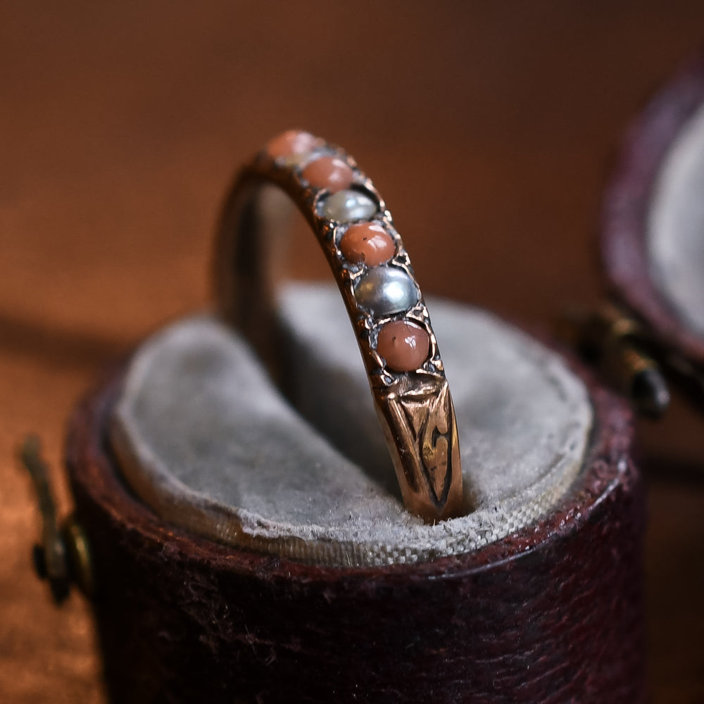 Early Victorian Coral & Pearl Half-Hoop Ring