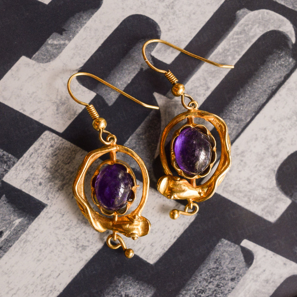 Mid-Victorian Amethyst Snake Earrings