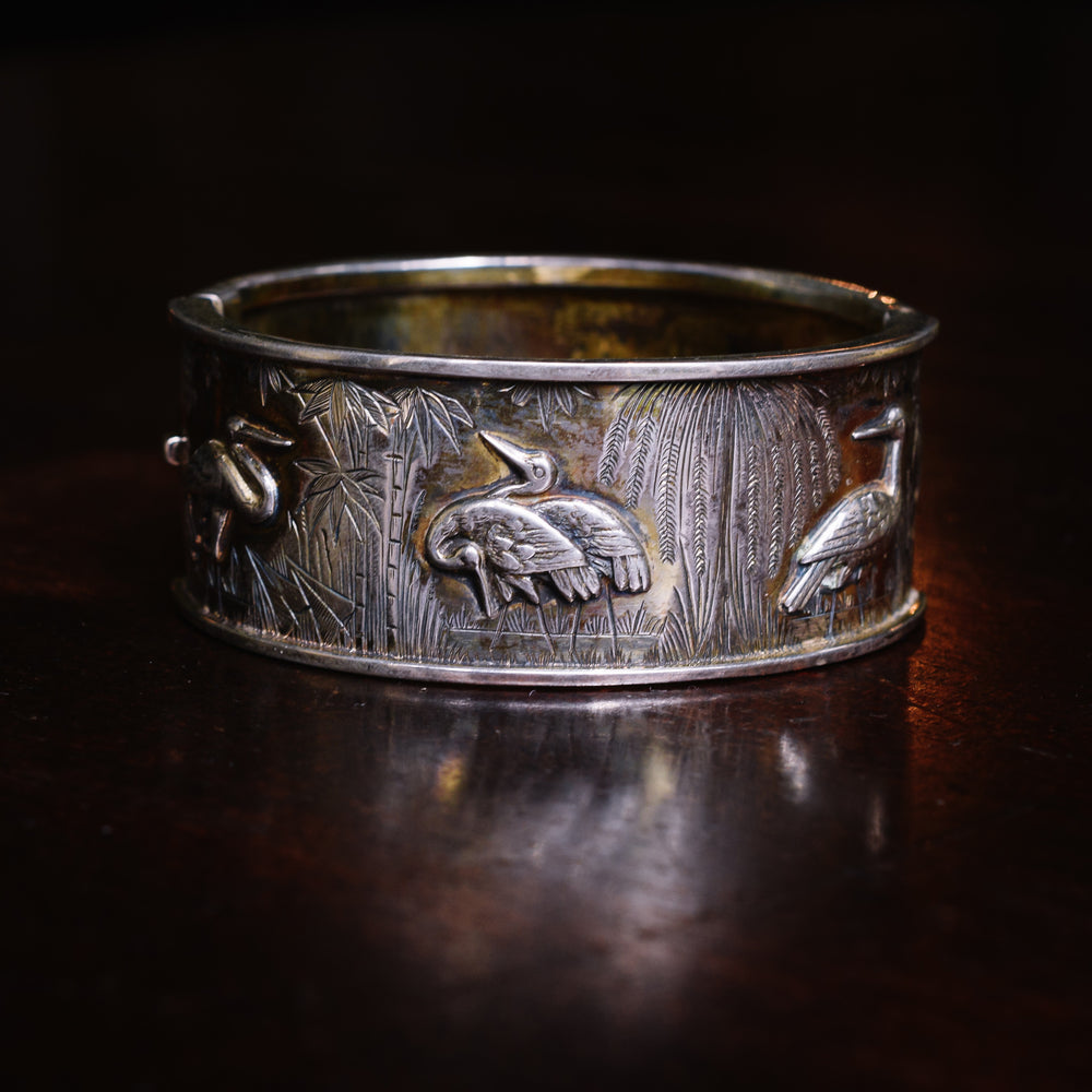 Victorian Aesthetic Movement Silver Cuff Bangle