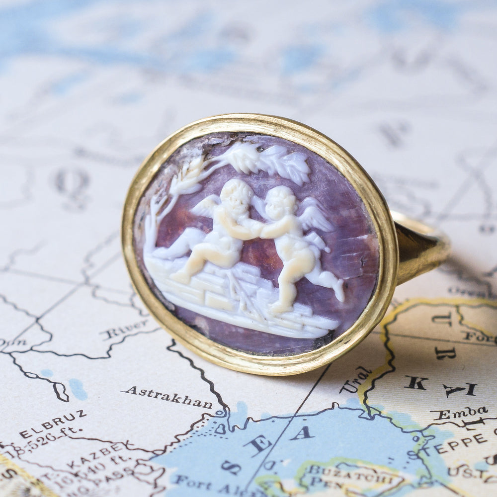 Georgian Cherubs At Play Shell Cameo Ring