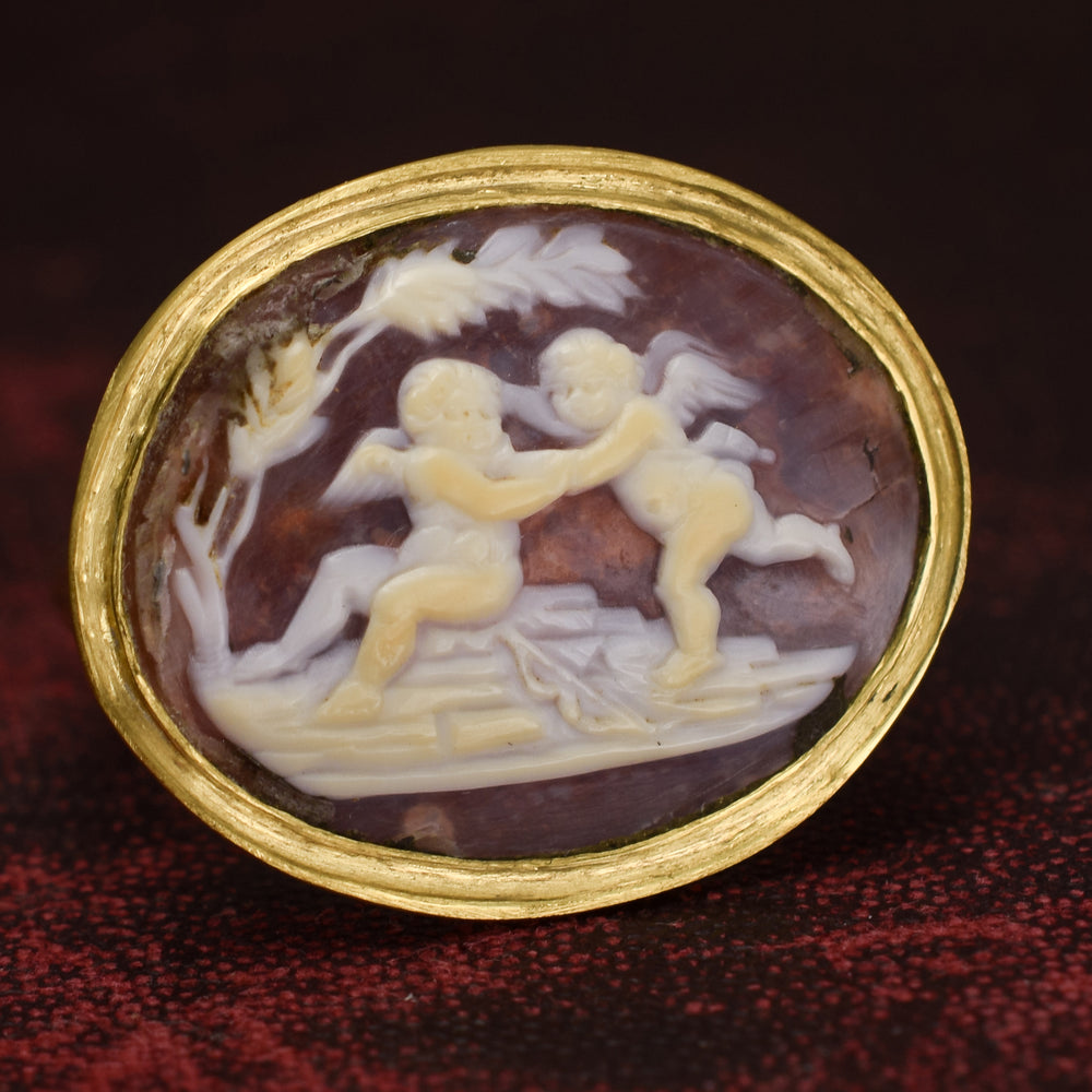 Georgian Cherubs At Play Shell Cameo Ring