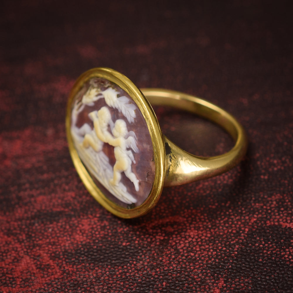 Georgian Cherubs At Play Shell Cameo Ring