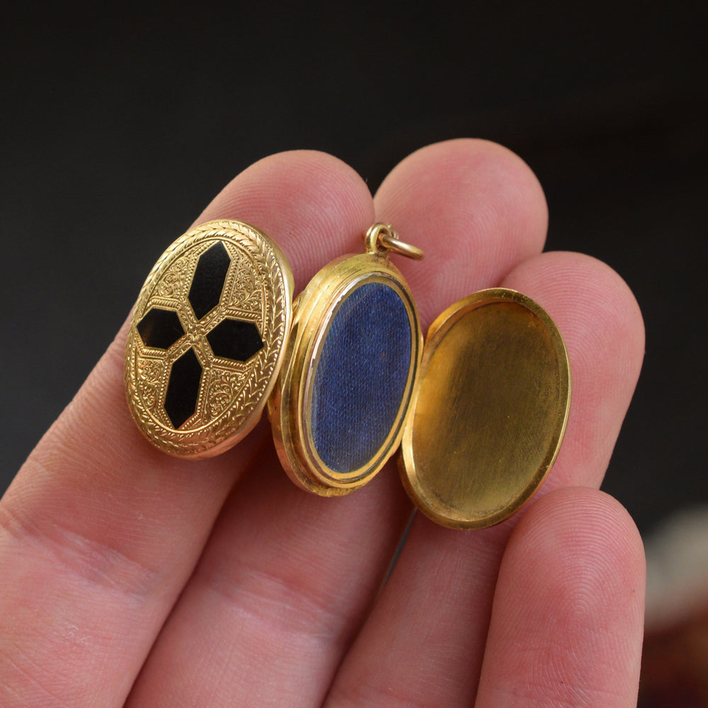 Mid-Victorian Black Cross Double Locket