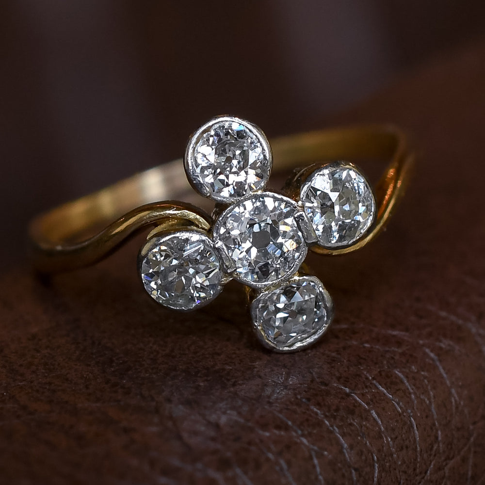 Art Nouveau 5-Stone Old Cut Diamond Compass Points Ring