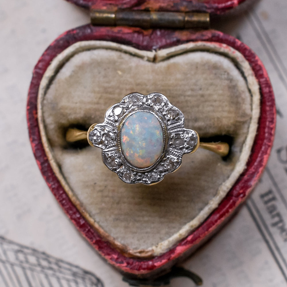 Edwardian Opal & Diamond Flower Cluster Ring
