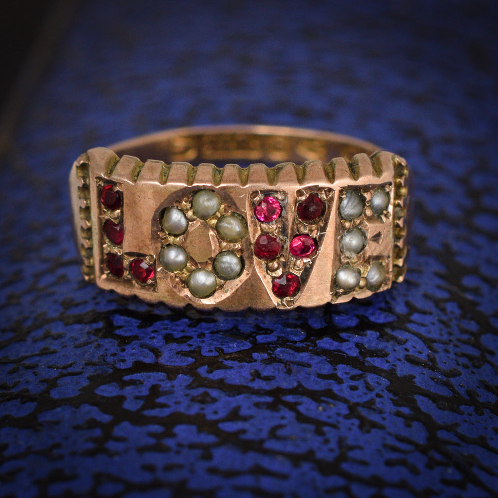 Victorian Ruby Pearl LOVE Ring – Butter Lane Antiques